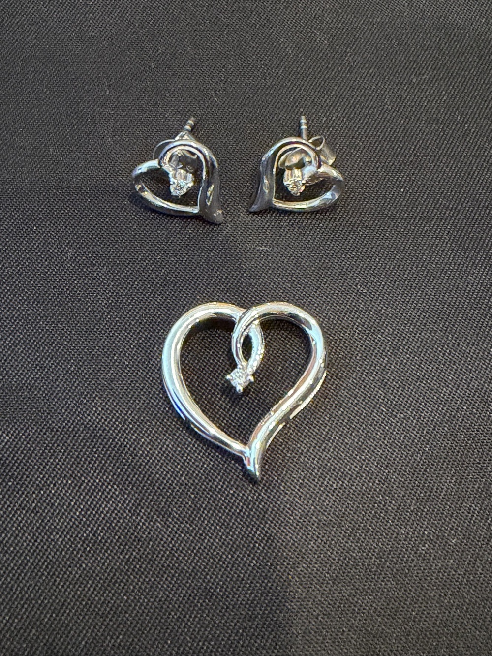New Angara Diamond Sterling Silver Heart Pendant Necklace & Earrings Set
